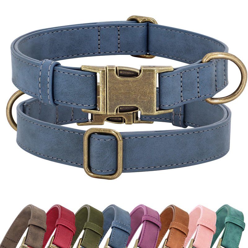 Didog Soft PU Leather Dog Collar, Stylish Quick Released Dog Collars for Small Dogs, Easy Clean Adjustable Pet Collar for Daily Walking, Blue, S Fit 10-15