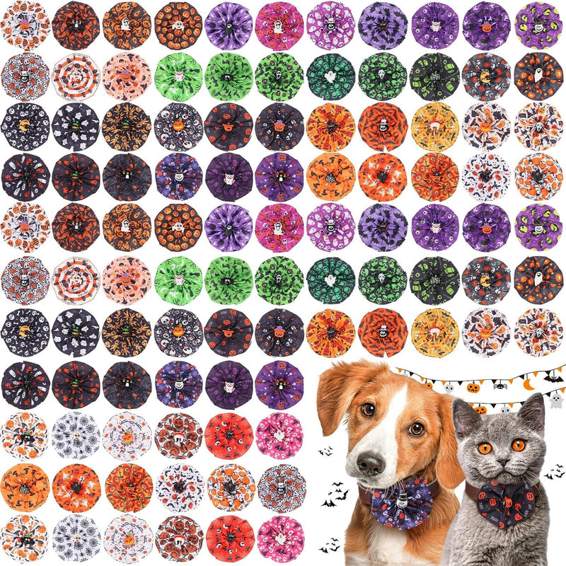 Sweetude 100 Pcs Halloween Dog Collar Flower Bows for Small Medium Large