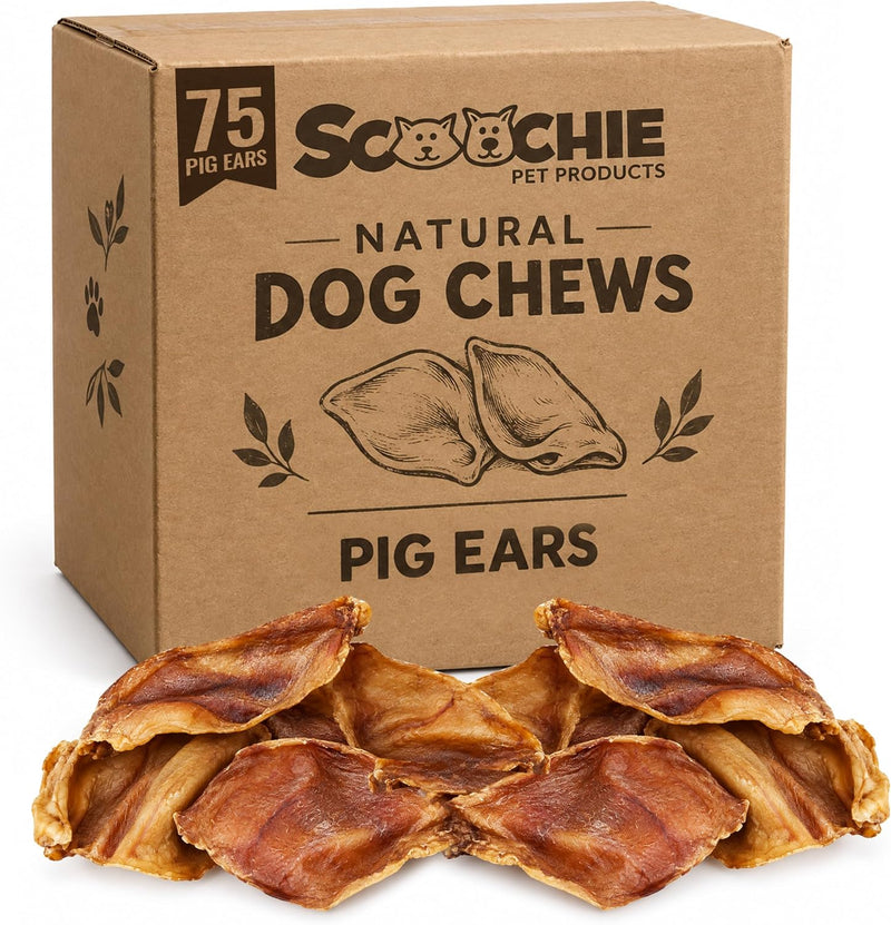 Scoochie Pet Brazilian Pig Ears - All-Natural, 75 Pack Pig Ears for Dogs