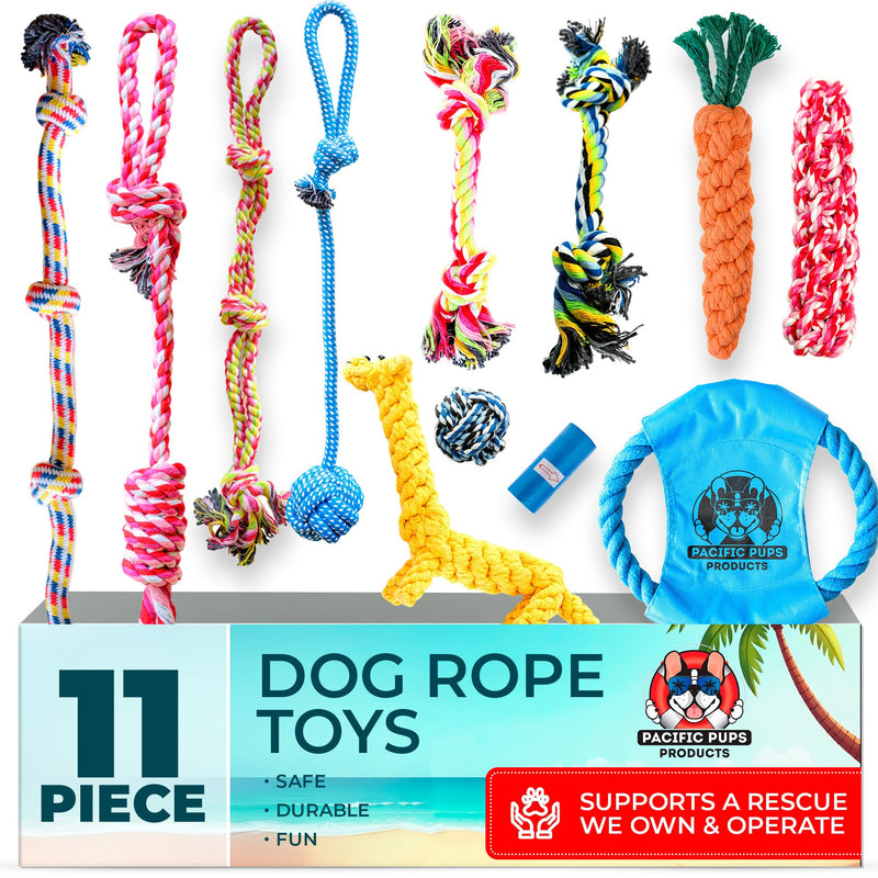 Pacific Pups Products Dog Rope Toys for Medium Dogs 11 Pack - 11 Dog Toy Pack & Puppy Teething Rope Tug of War Dog Toys, Chew Toys to Keep Them Busy, Puppy Chew Ropes