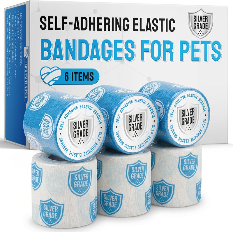SILVER GRADE Vet Wrap for Horses, Cats, Birds & Other Animals – First Aid Dog Bandages for Wounds to Stop Licking & Scra