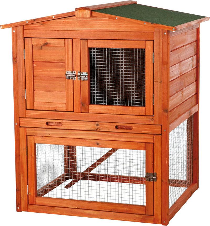 TRIXIE natura Outdoor Rabbit Hutch with Run - Small 2-Story Rabbit Cage with Non-Slip Ramp - Elevated Small Animal House