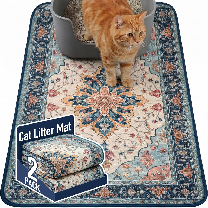 Hompet Cat Litter Mat 2 Pack, 24x36 Large Machine Washable Trapping Mats for Cats, Super Absorbent & Urine-Proof Cat Lit