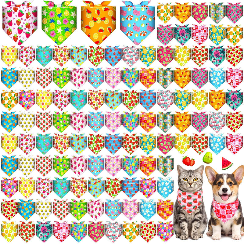 Sanwuta 120 Pcs Summer Bandanas for Dogs Bulk Hawaiian and Fruit Dog Triangle Bandanas Washable Pet Scarves Adjustable Bibs for Small and Medium Pets, 30 Styles