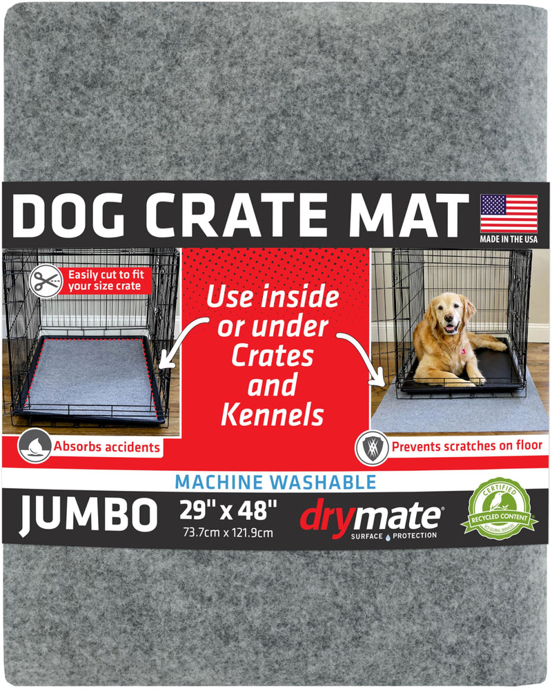 Drymate Dog Crate Mat Liner, Absorbs Urine, Waterproof, Non-Slip, Washable Puppy Pee Pad for Kennel Training - Use Under Pet Cage to Protect Floors, Thin Cut to Fit Design (USA Made) (LGrey)(29