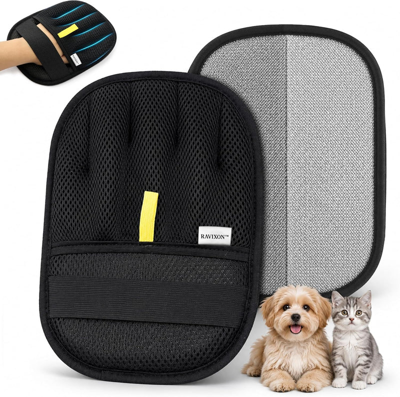 Pet Hair Removal Glove for Dogs & Cats, Dual-Sided Microfiber & Mesh Pet Hair Remover for Carpet, Furniture & Upholstery