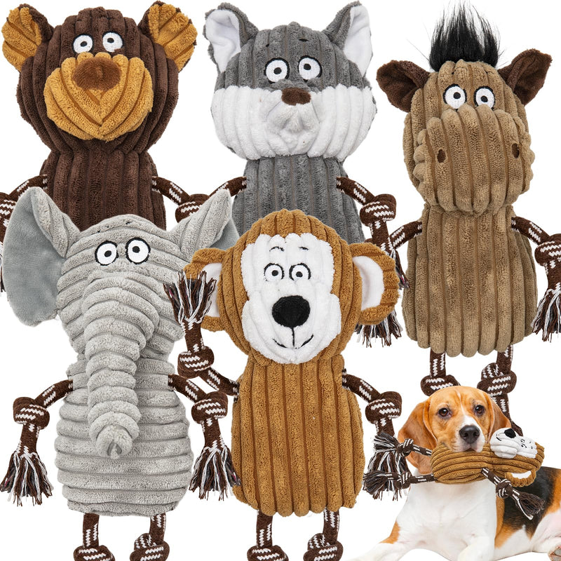 5 pack Large dog Squeaky Toys,Tough Stuffed Plush dog chew Toys Assortment ,Durable plush Animal dog Toys with Tug of War Rope to Keep Them Busy, Puppy Toys Value Bundle for Small Medium Large Dogs