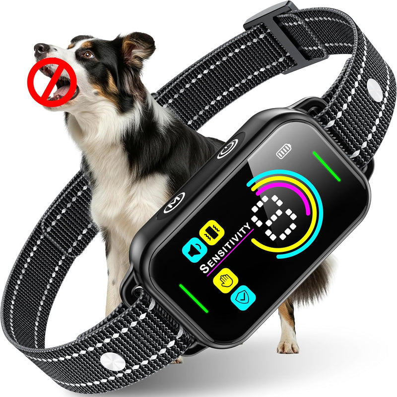 DINJOO Smart Bark Collar - Rechargeable Anti Barking Training Collar with 8 Adjustable Sensitivity, Beep & Shock (Dark B