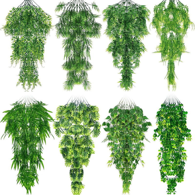 Suncalla 8 Pack Reptile Plants Terrarium Hanging Plant Vine Boston Climbing Terrarium Plant with Suction Cup for Bearded