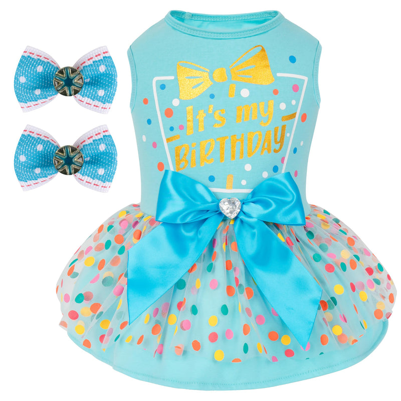 cyeollo Dog Birthday Dress, Soft Tulle Dog Dresses for Medium Large Dogs Girl, Pullover Dogs Clothes with Bowknot, Pet Birthday Party Outfit, Holiday Pet Apparel, Blue XXL