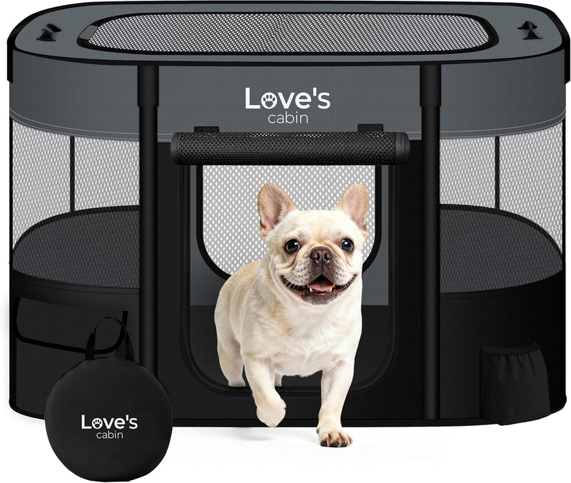 Love's cabin Pet Puppy Dog Playpen, Small Dog Tent Crates Cage Indoor/Outdoor, Portable Exercise Playpen for Cat, Foldable Pop Up Dog Kennel Playpen with Carring Case (S, Grey)