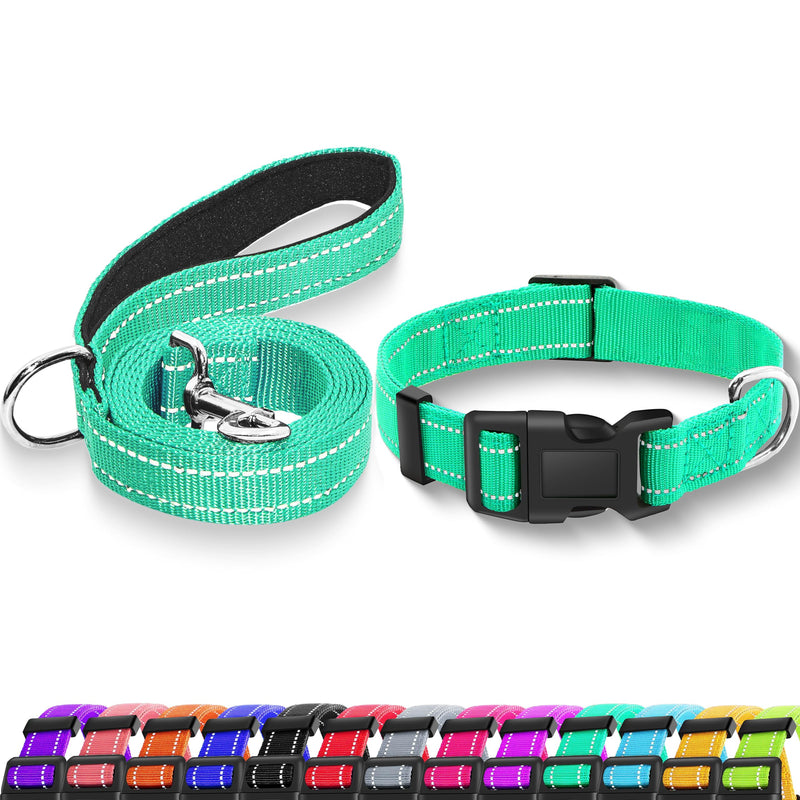 Maiiu Reflective Dog Collar with Safety Locking Buckle, Adjustable Soft Breathable Nylon Collars for Small, Medium and Large Dogs(Collar+Leash XS Width 5/8