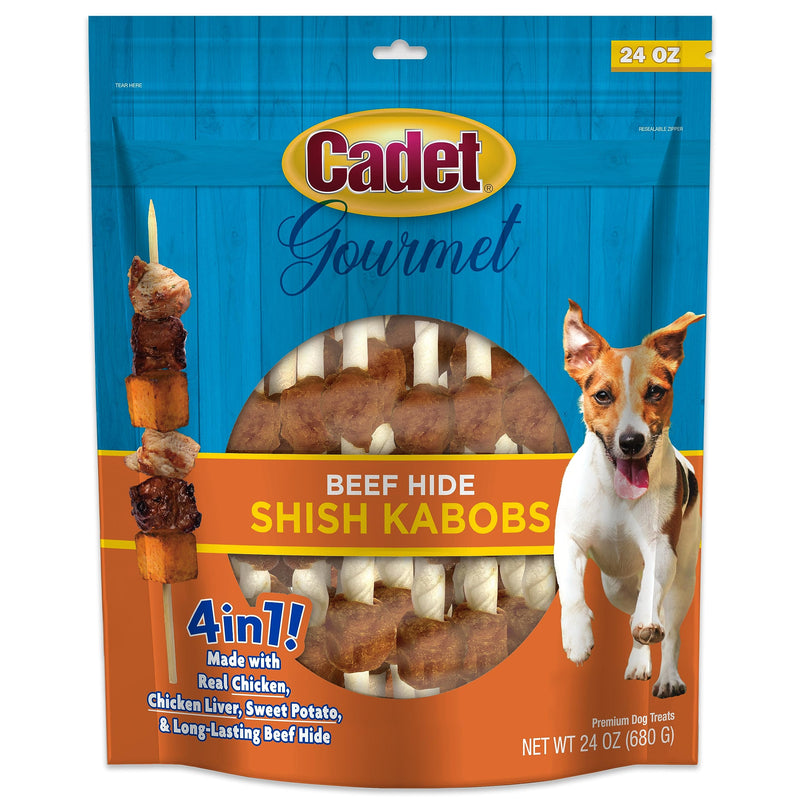 Cadet Gourmet Shish Kabob Dog Chews for Small Dogs, Rawhide Treats with Chicken, Duck and Sweet Potato, Healthy & Natural Beef Hide, 5-Inch Sticks, 24 oz