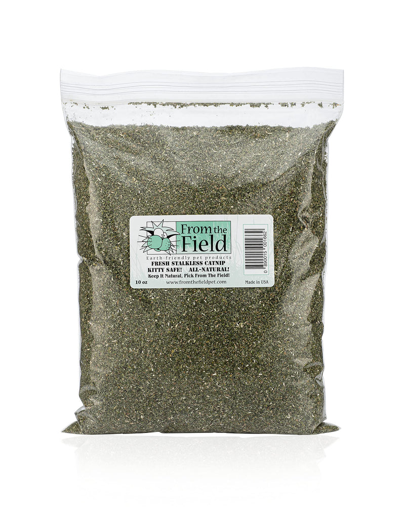 from The Field | Fine Ground Stalkless Catnip | Premium USA-Grown Catnip for Toys & Playtime | Fresh, Potent, Non-Toxic, Eco-Friendly | Safe for Kittens & Cats | Resealable 10 Oz Bag