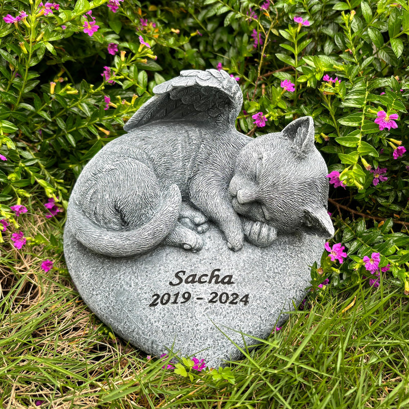 Youruitom Custom Angel Cat Memorial Grave Marker Tribute Statue,Personalized Pet Cat Headstone Memorial Gift Garden Stone, Engraved with Name and Date,Gift for Sweet Kitty