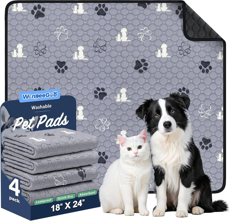 WanpeeGoo Washable Pee Pads for Dogs, Waterproof, 18 x 24 in, 4 Pack