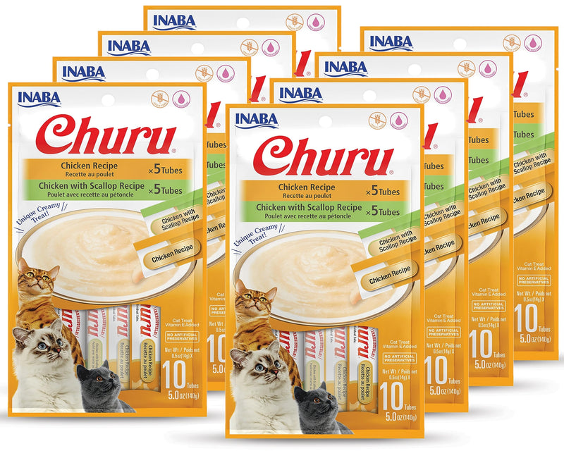 INABA Churu Cat Treats, Grain-Free, Lickable, Squeezable Creamy Purée Cat Treat/Topper with Vitamin E & Taurine, 0.5 Ounces Each Tube, 80 Tube Variety Box