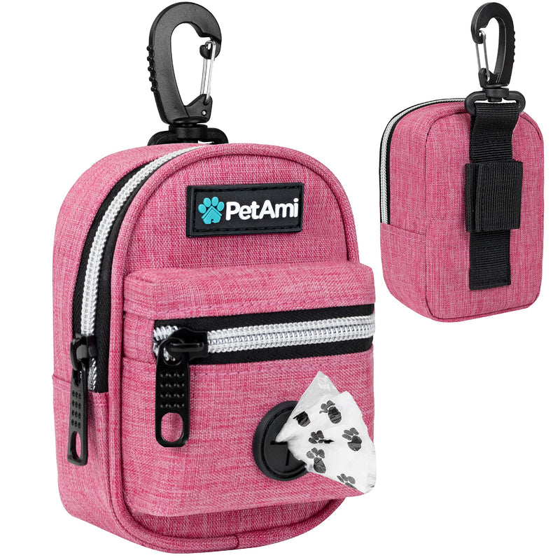 PetAmi Dog Poop Bag Holder For Leash, Dog Pet Waste Bag Dispenser For Poop With Clip For Doggie Puppy Walking Accessories Travel Camping, Dog Treat Pouch Supplies, Pink