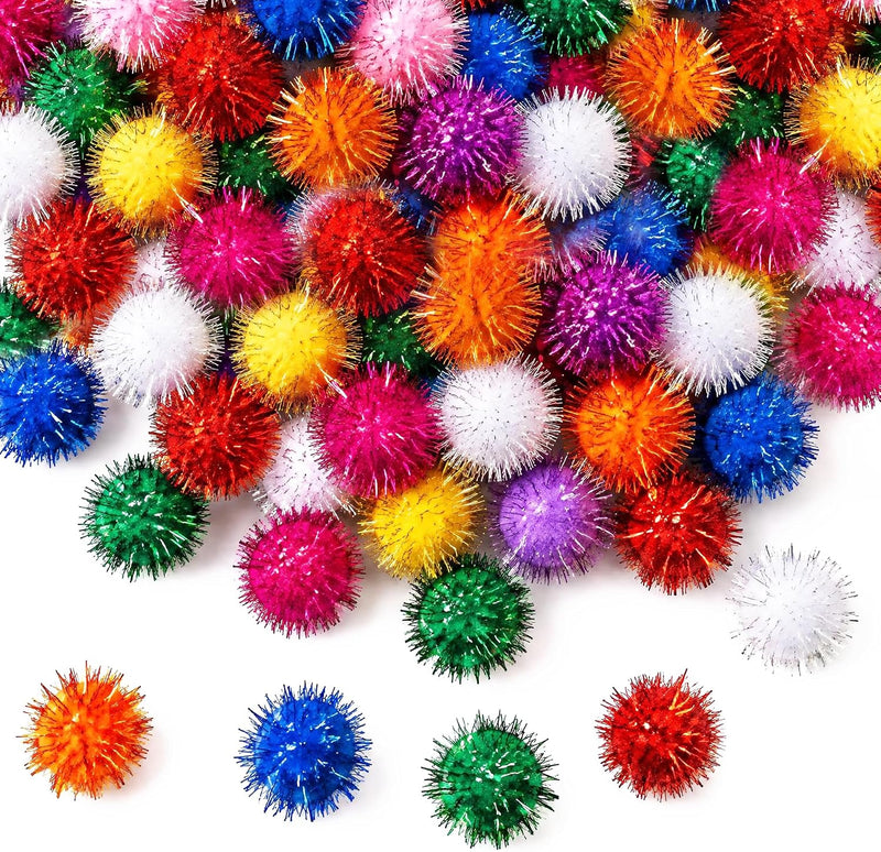 80 Pieces Cat Toys 1.2 Inch Cat Pom Pom Balls Cat Sparkle Balls Puff Balls