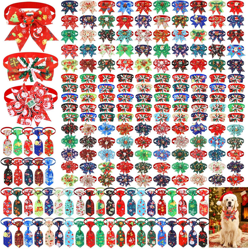 Thinkday 200 Pcs Christmas Dog Bow Ties and Neckties Bulk