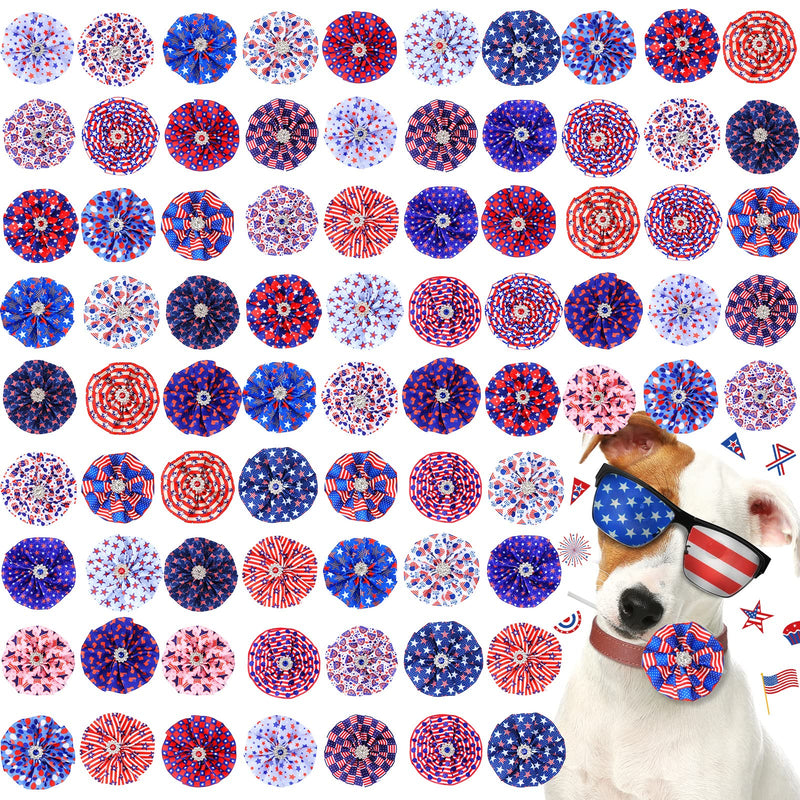 Sumind 80 Pcs 4th of July Dog Collar Bows Patriotic Memorial Day Bow Ties Flowers Charms Grooming for Small Medium Large Dogs Cats Collar Independence Day Party Decoration Costume Supplies