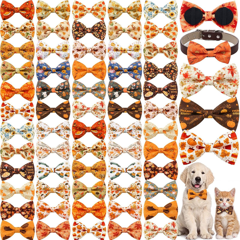 Sanwuta 60 Pcs Fall Dog Collar Bow Bulk Autumn Collar Dog Accessories
