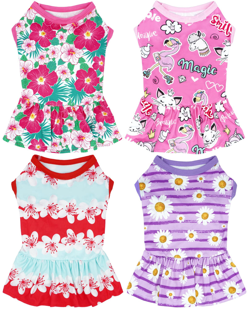 JpGdn 4PCS Dog Dresses Shirts for Large Dogs Girl Female Pink Purple Red Skirts Summer Clothes Pet Apparel Floral Sundress Small Daisy Unicorn Stretchable Lightweight Outfit L