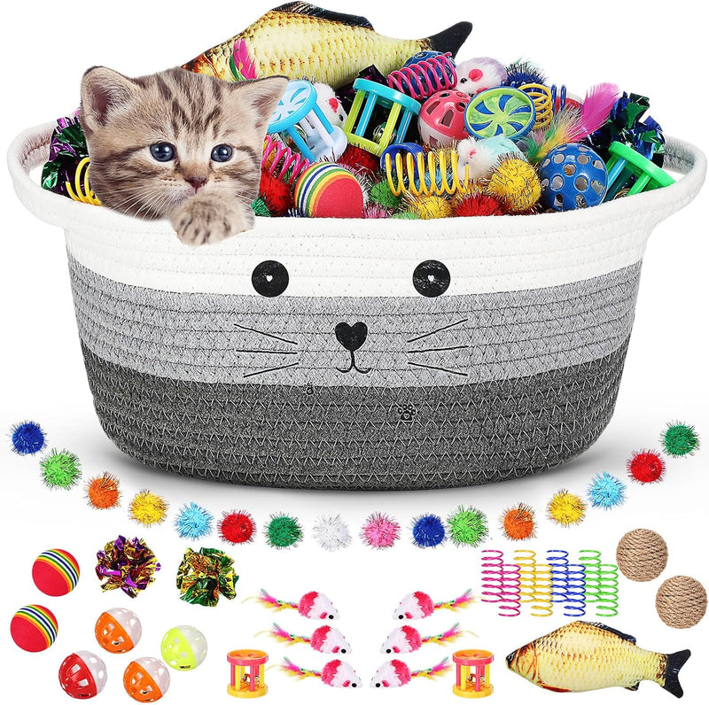 Zopeal 58 Pcs Cat Toy Set with Storage Basket Indoor