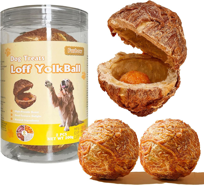 Dog Treats Balls, 2Pcs Duck Wrapped Rawhide Balls,Egg Yolk Center,200g+