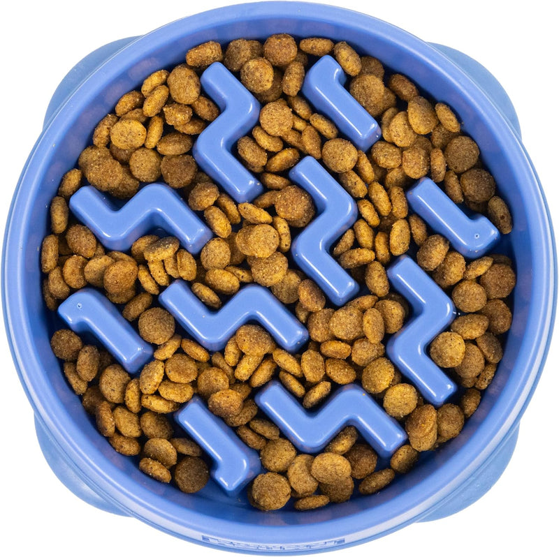 Outward Hound Fun Feeder Slo Bowl – Medium 2‑Cup Capacity, Slow Feeding, Small to Medium Dogs & Cats, Non-Slip, Blue, No