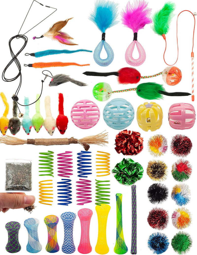 Fashion's Talk Cat Toys 50 Pcs for Indoor Cats,Interactive Door Hanging Mice Feather Toy Cat Spring Toy Cat Wand Catnip