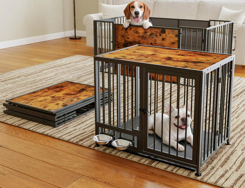 Heavy Duty Dog Crate for Medium Dogs, 3 in 1 37.8
