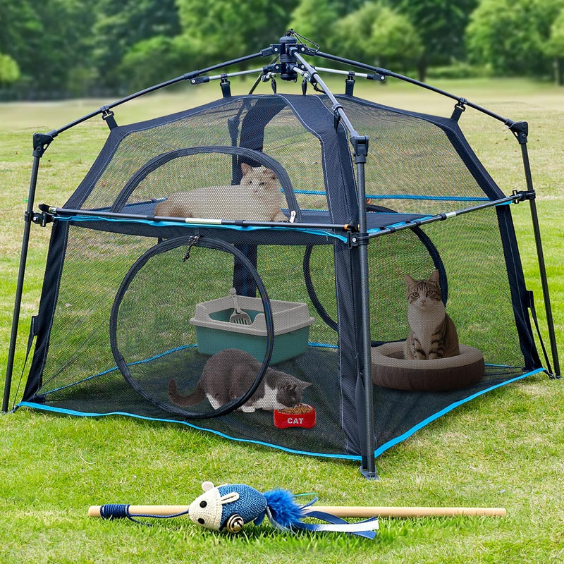 Extra Large Catio Outdoor Cat Enclosure 2-Tier Cat Tent for Patio, Balcony, Indoor & Outdoor, Foldable Cat Playpen with