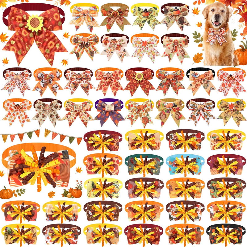 Huhumy 50 Pcs Fall Dog Bow Tie Bulk Thanksgiving Pet Collar for Dog Cat