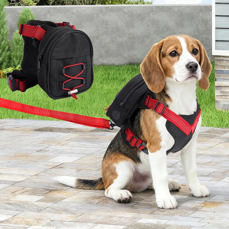 Adjustable Dog Backpack Harness with Reflective Leash, Backpack for Small Dogs, Built in Poop Bag Dispenser, Detachable