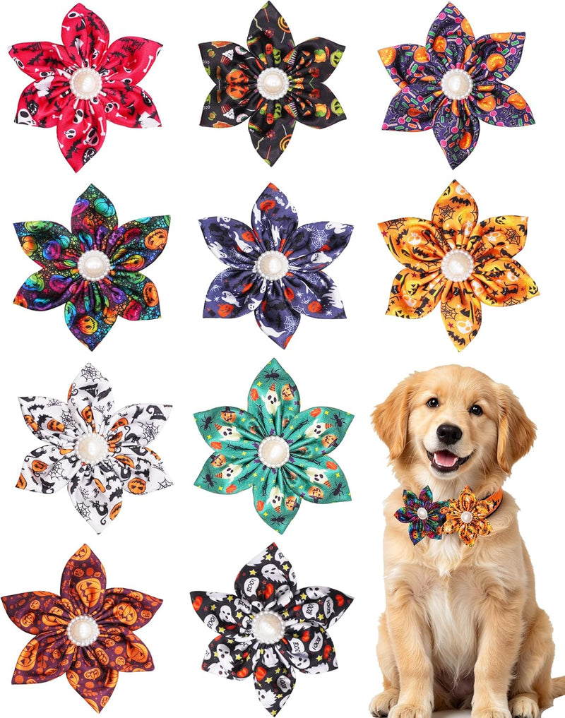 PET SHOW 10 Pack Halloween Dog Collar Flowers for Small Dogs