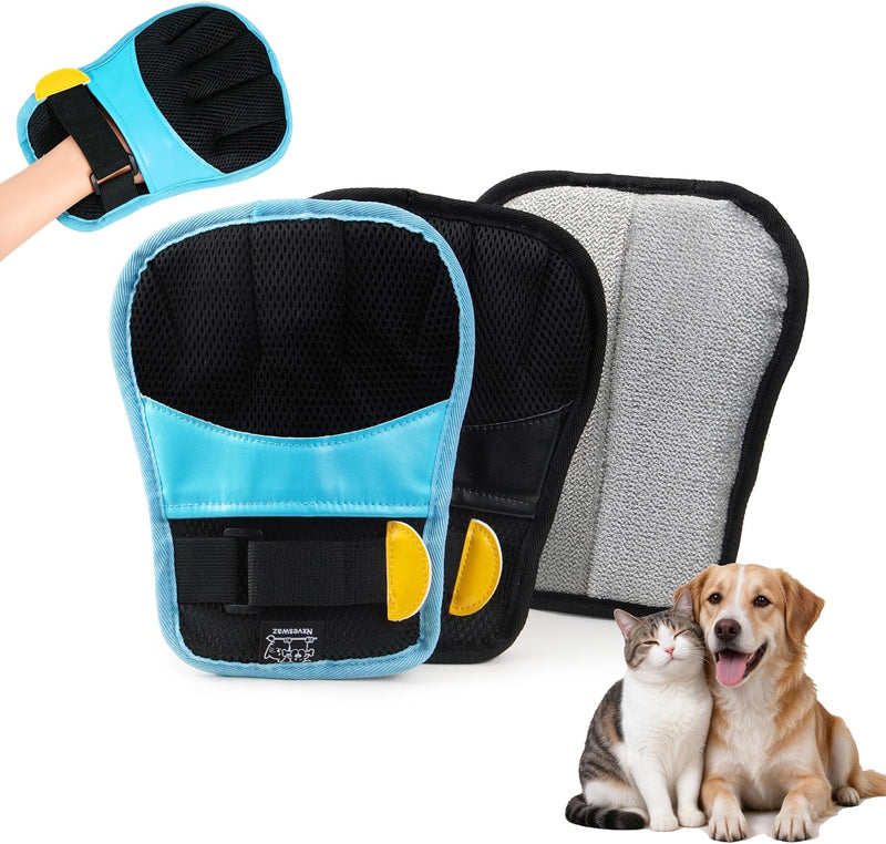 Pet Hair Removal Gloves, Blue and Black Colors, Static Hair Removal, Adjustable Strap, Reusable for Clothing, Sofa, Car