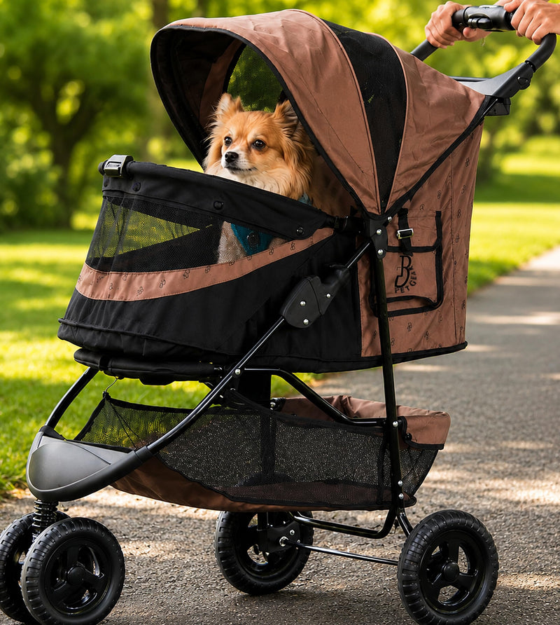 Pet Gear No-Zip Special Edition 3 Wheel Pet Stroller for Cats/Dogs, Zipperless Entry, Easy One-Hand Fold, Removable Liner, Cup Holder, Cocoa