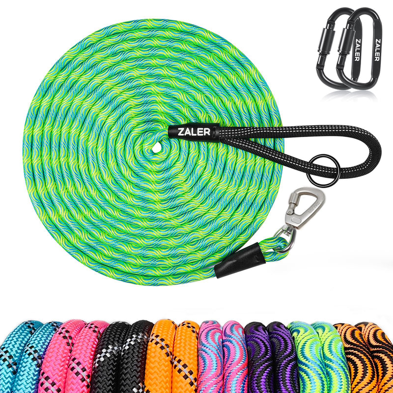 ZALER Long Dog Leash, 50 feet 30ft 20ft 15ft 10ft Dog Training Lead, Heavy Duty Check Cord Recall Leash for Dogs Training, Playing, Camping, or Backyard (30FT, Blue Green)