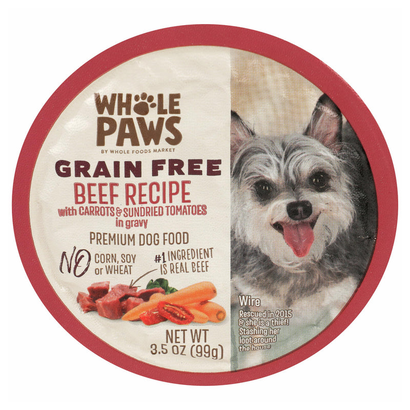 Whole Paws, Grain-Free Wet Dog Food, Beef Recipe with Carrots & Sundried Tomatoes in Gravy, 3.5 Ounce