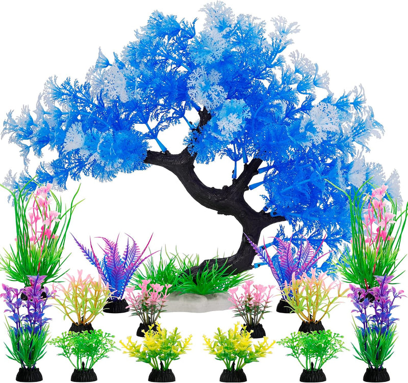 MyLifeUNIT Fish Tank Decorations, 15 Pack Artificial Aquarium Plants Tree Set for Fish Tank Decor