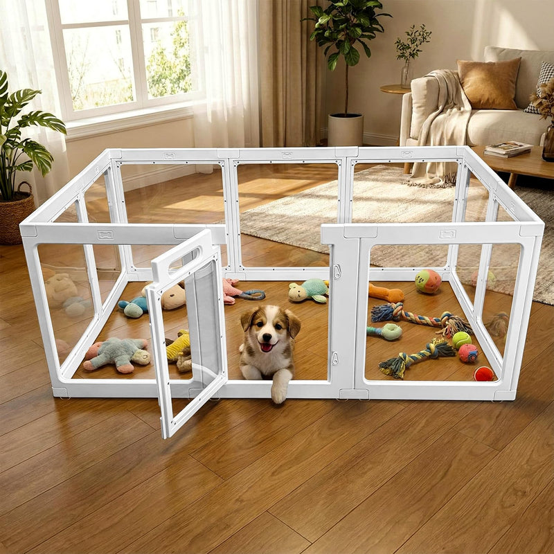 Transparent Indoor Dog Playpen with Safety Lock, Indoor Dog Fence for Small & Medium Pets | Secure, Stylish, Easy Clean