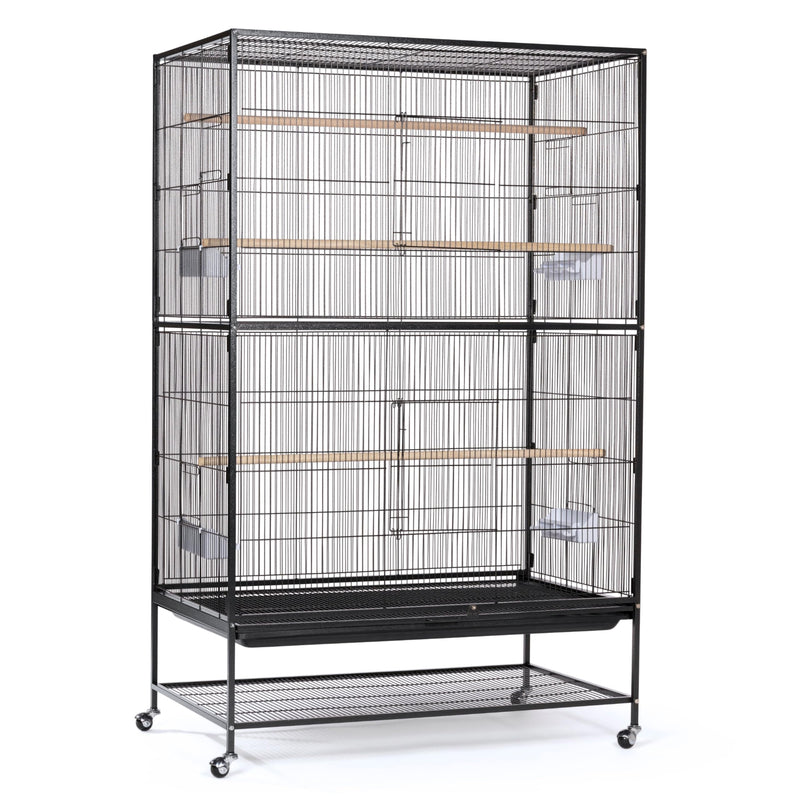 Prevue Hendryx Pet Products Wrought Iron Flight Cage - Big Rolling Bird Cage for Parakeets, Cockatiels, Conures, Lovebirds, Canaries, Finches, Parrotlets, & Caiques, 5 Ft - X-Large, Hammertone Black