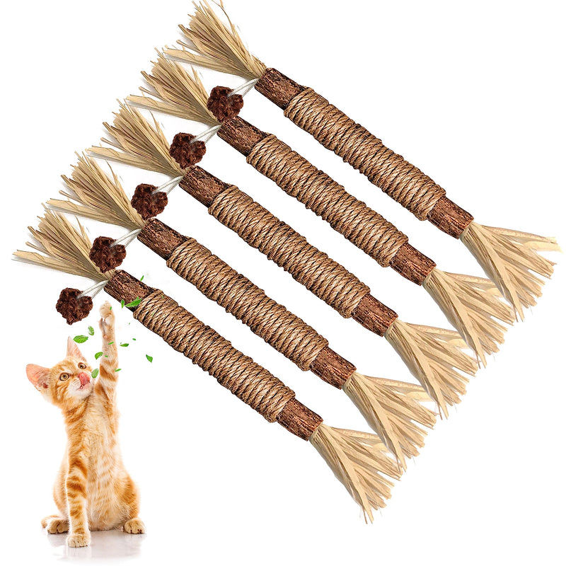 GBSYU 5 Pack Silvervine Cat Toy, Silvervines Sticks Cat Toys for Indoor Cats, Cat & Kitten Chew Toys for Aggressive Chewers, Cat Dental Toy for Kitten Teeth Cleaning, Matatabi Silvervine for Cats