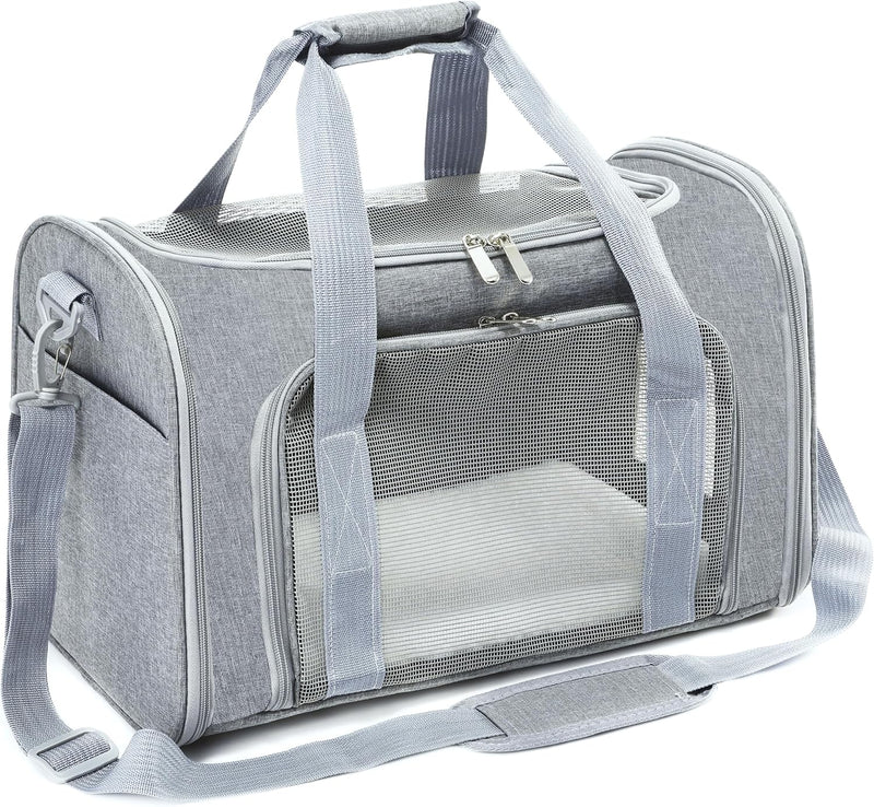 Soft Sided cat Carrier Bag Breathable Mesh Cat Dog Travel Carrier with Hand & Adjustable Crossbody Shoulder Strap (Grey,