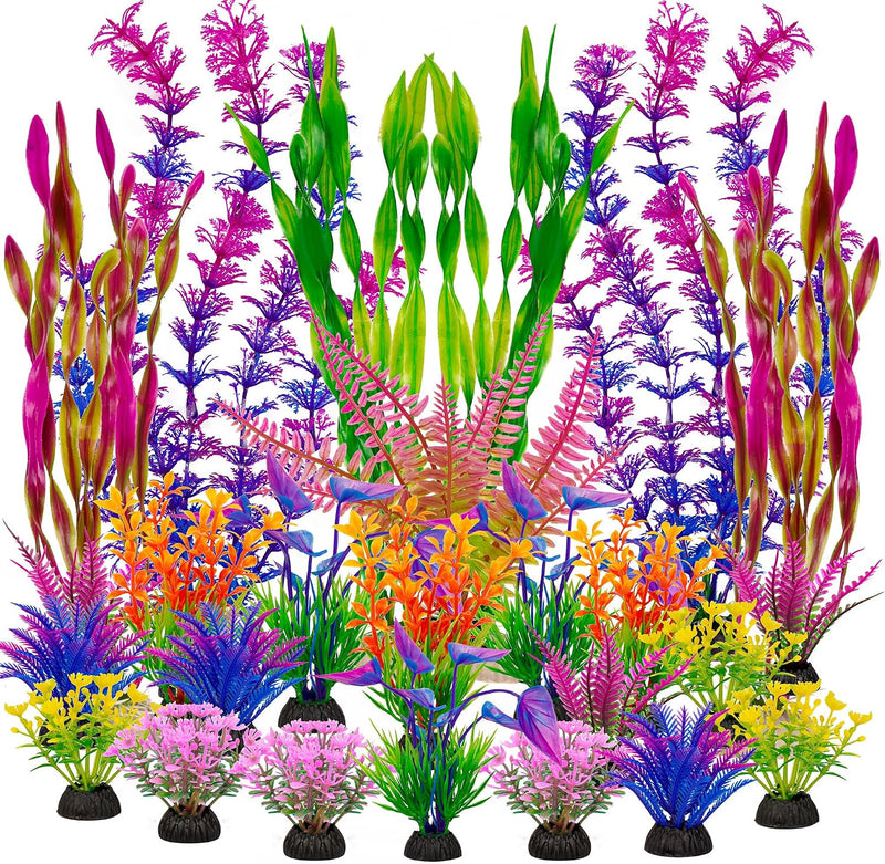 Ameliade Artificial Aquarium Plastic Plants Fish Tank Decorations, 25PCS