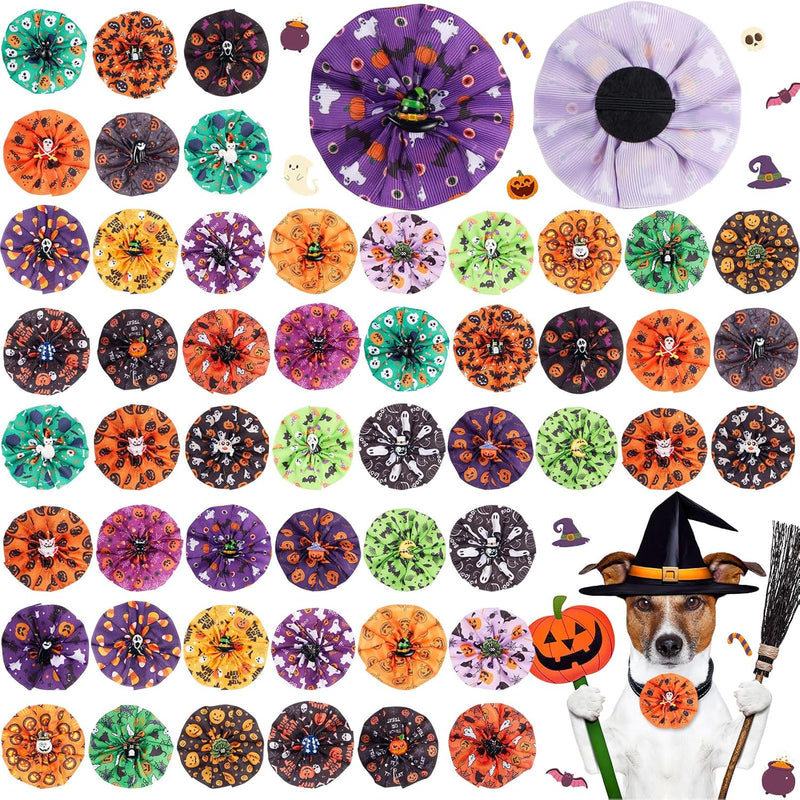 Huhumy 50 Pcs Halloween Dog Collar Bows Flowers Bulk for Small Medium Large