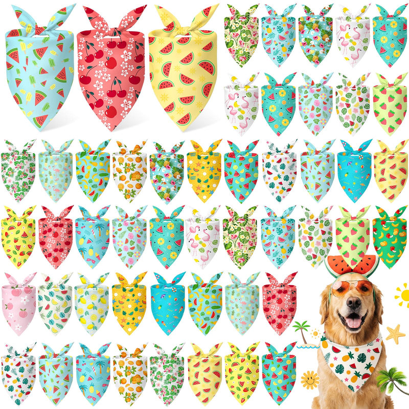 Abbylike 50 Pieces Summer Themed Dog Bandanas Bulk Hawaiian Dog Bandanas for Pets Triangle Kerchief Scarf Bibs Set for Summer Pets Dogs Party Costume Accessories, 25 Styles (25.6 x 17.7 x 17.7)