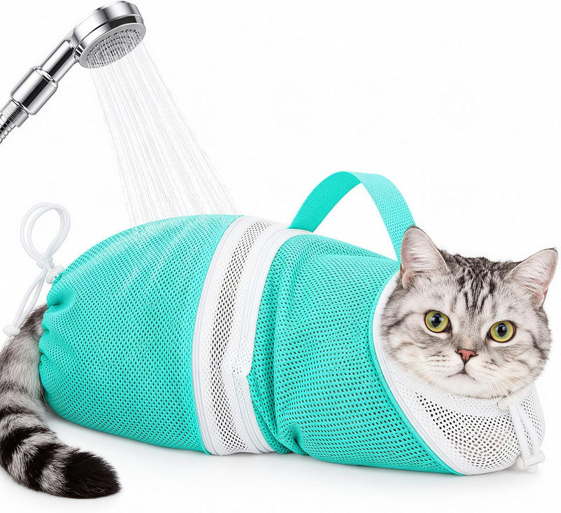 Cat Bathing Bag, Anti-Bite Anti-Scratch Adjustable Mesh Washing Shower Bag