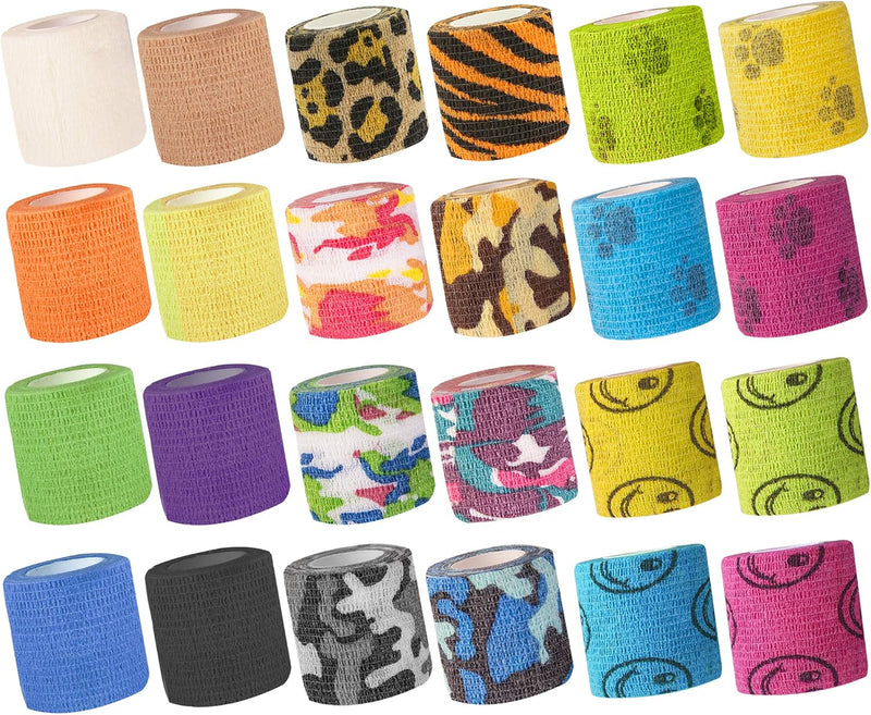 24Pack Self Adhesive Tape Vet Wrap Flex Bandages Leg Wrap Adherent Non-Woven for Dog Cat Horse Pet Animals Ankle Sprains